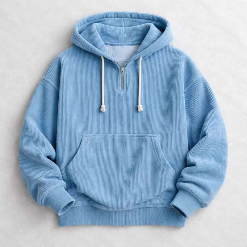 Felpa con cappuccio da uomo con zip a quarti casual comfort