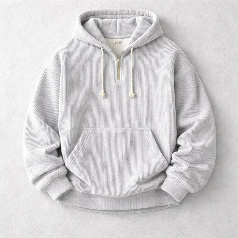 Felpa con cappuccio da uomo con zip a quarti casual comfort