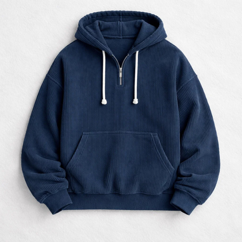 Felpa con cappuccio da uomo con zip a quarti casual comfort