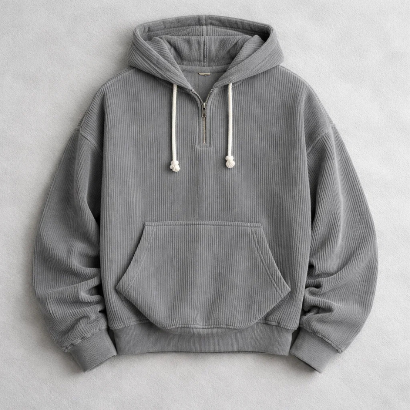 Felpa con cappuccio da uomo con zip a quarti casual comfort