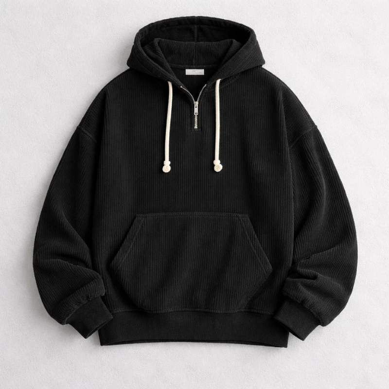 Felpa con cappuccio da uomo con zip a quarti casual comfort
