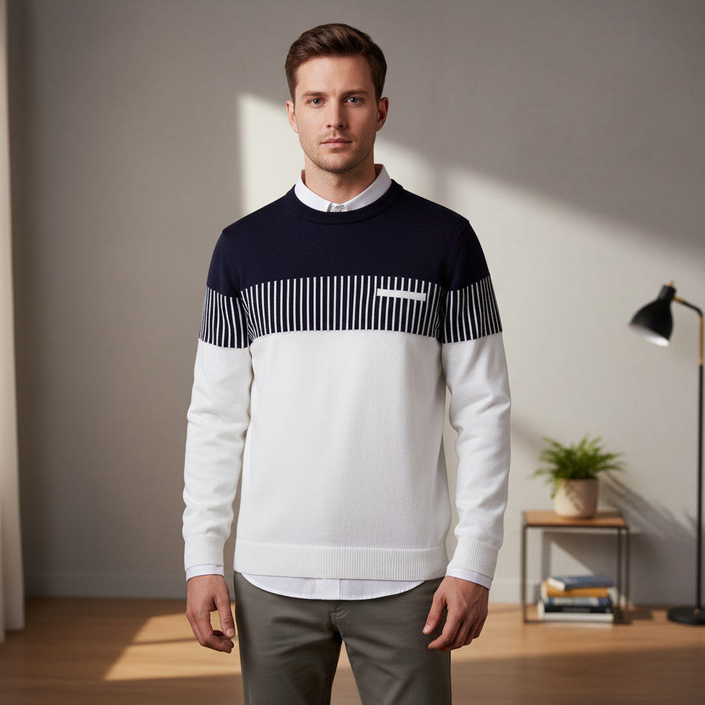 Maglione a maniche lunghe a blocchi di colore a righe da uomo