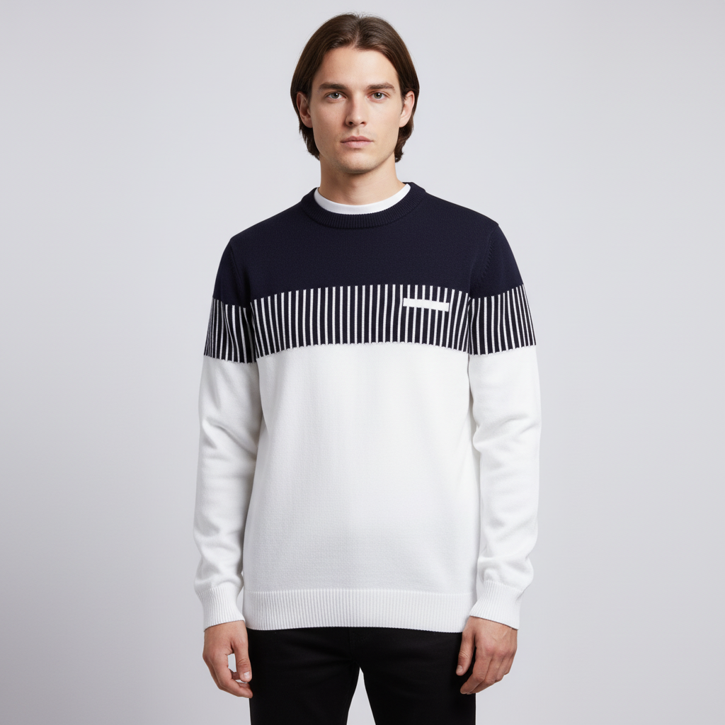 Maglione a maniche lunghe a blocchi di colore a righe da uomo