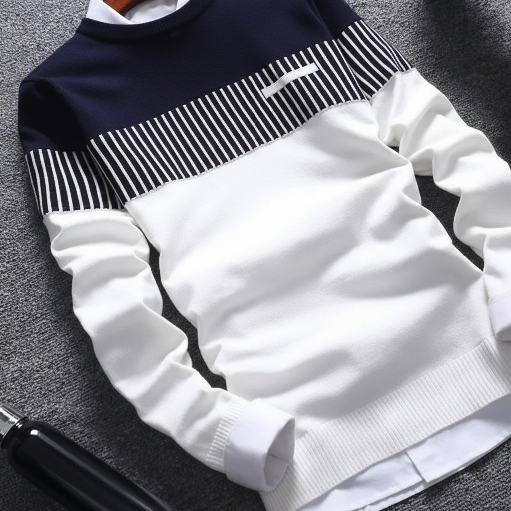 Maglione a maniche lunghe a blocchi di colore a righe da uomo
