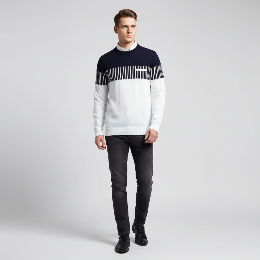Maglione a maniche lunghe a blocchi di colore a righe da uomo
