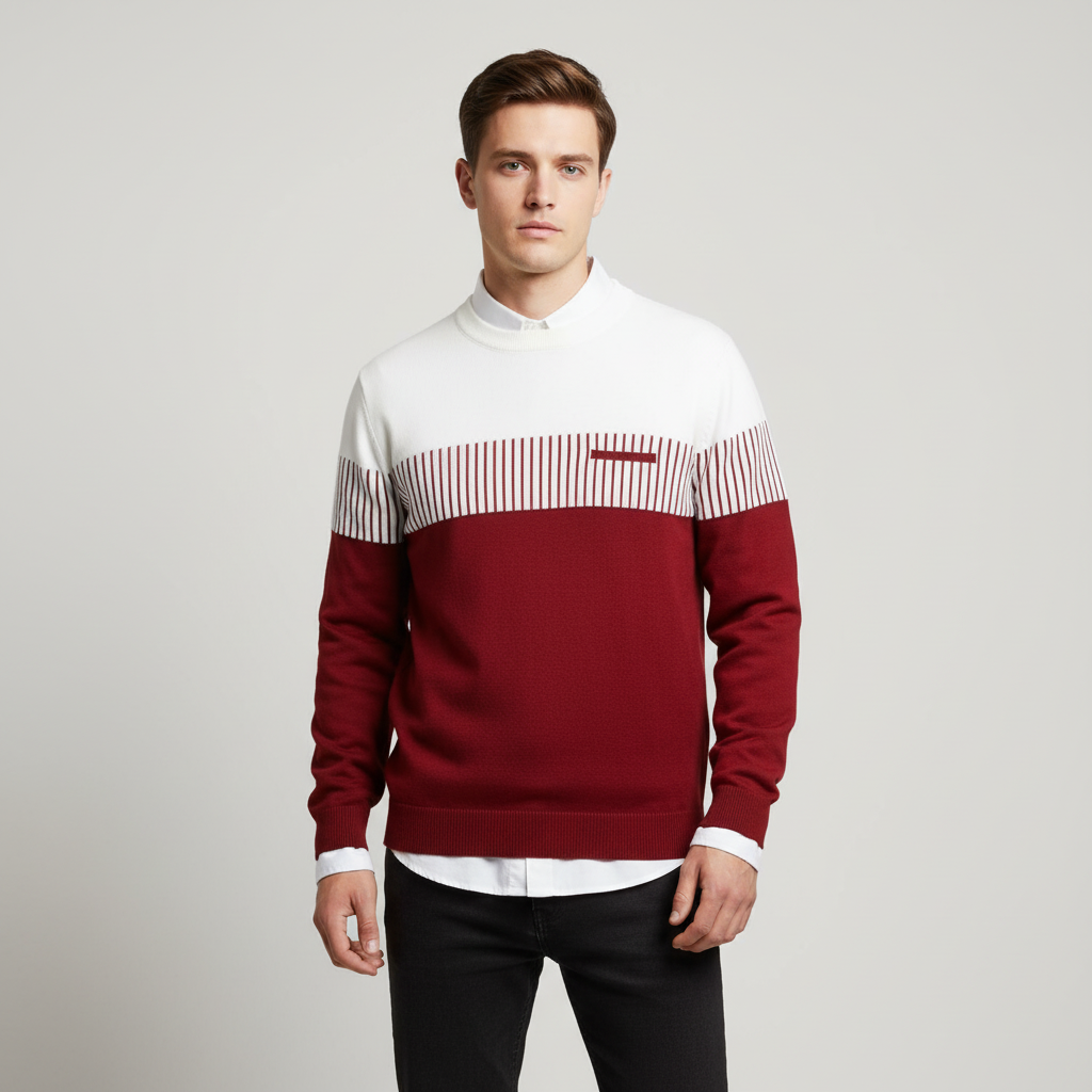 Maglione a maniche lunghe a blocchi di colore a righe da uomo