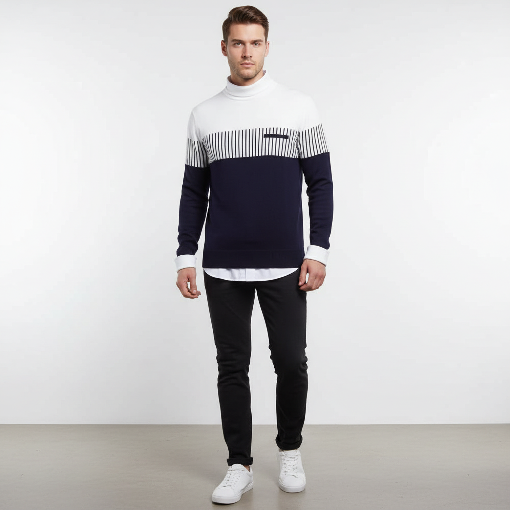 Maglione a maniche lunghe a blocchi di colore a righe da uomo