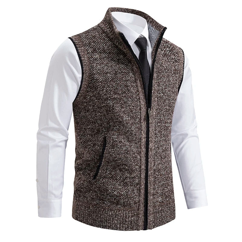 Gilet da uomo in lana con zip intera e fodera scozzese