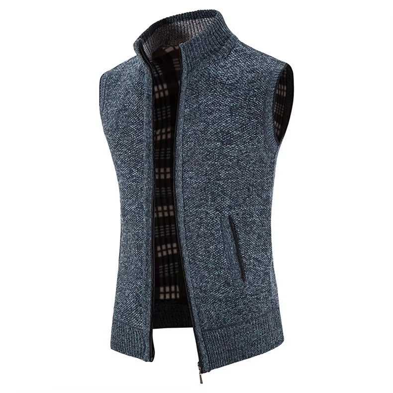 Gilet da uomo in lana con zip intera e fodera scozzese