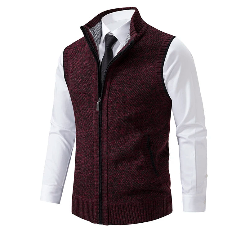 Gilet da uomo in lana con zip intera e fodera scozzese