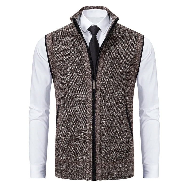 Gilet da uomo in lana con zip intera e fodera scozzese