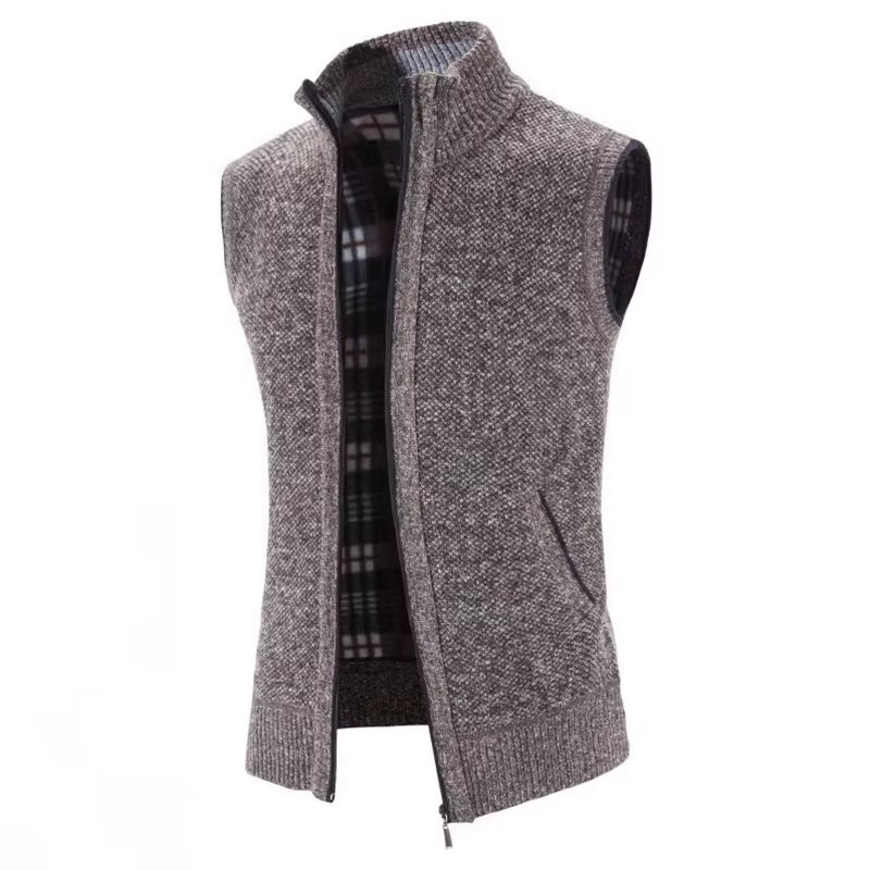 Gilet da uomo in lana con zip intera e fodera scozzese