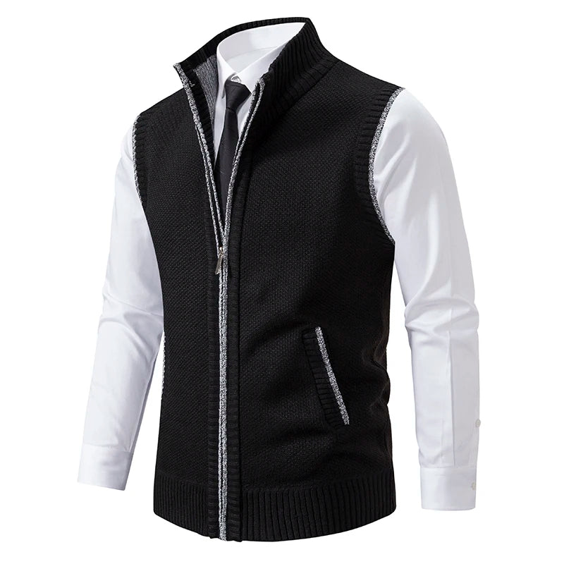Gilet da uomo in lana con zip intera e fodera scozzese