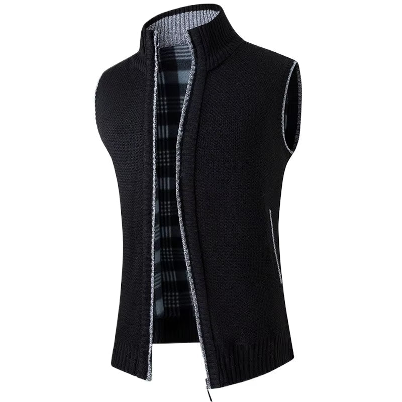 Gilet da uomo in lana con zip intera e fodera scozzese