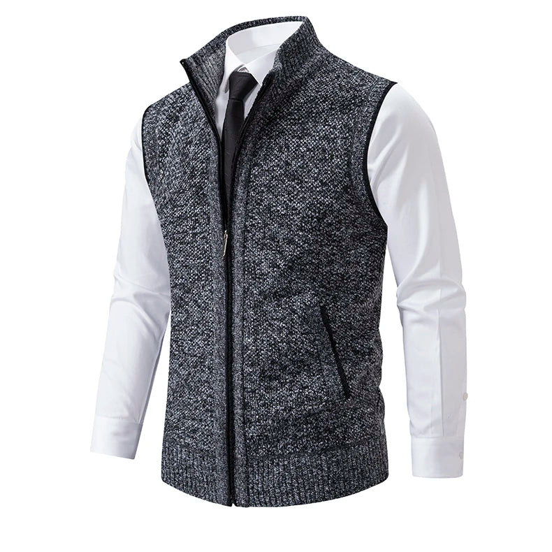 Gilet da uomo in lana con zip intera e fodera scozzese