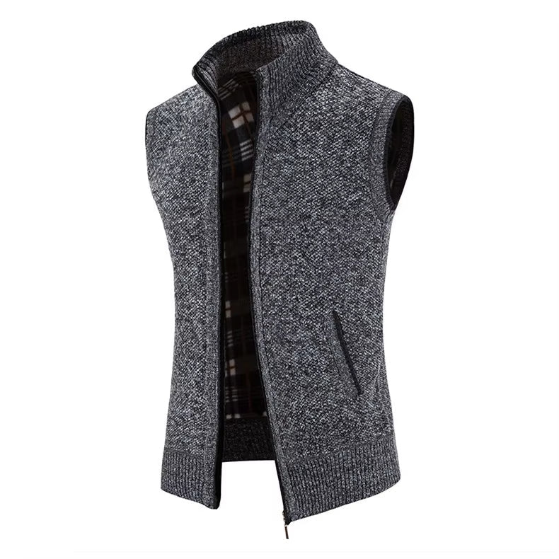 Gilet da uomo in lana con zip intera e fodera scozzese
