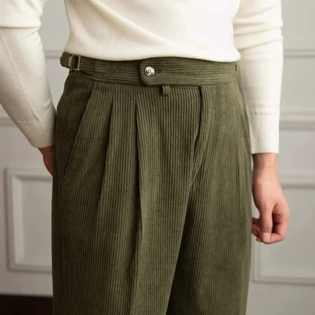 Pantaloni classici da uomo in velluto a coste con vita regolabile