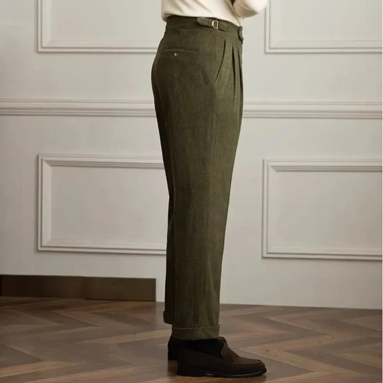 Pantaloni classici da uomo in velluto a coste con vita regolabile