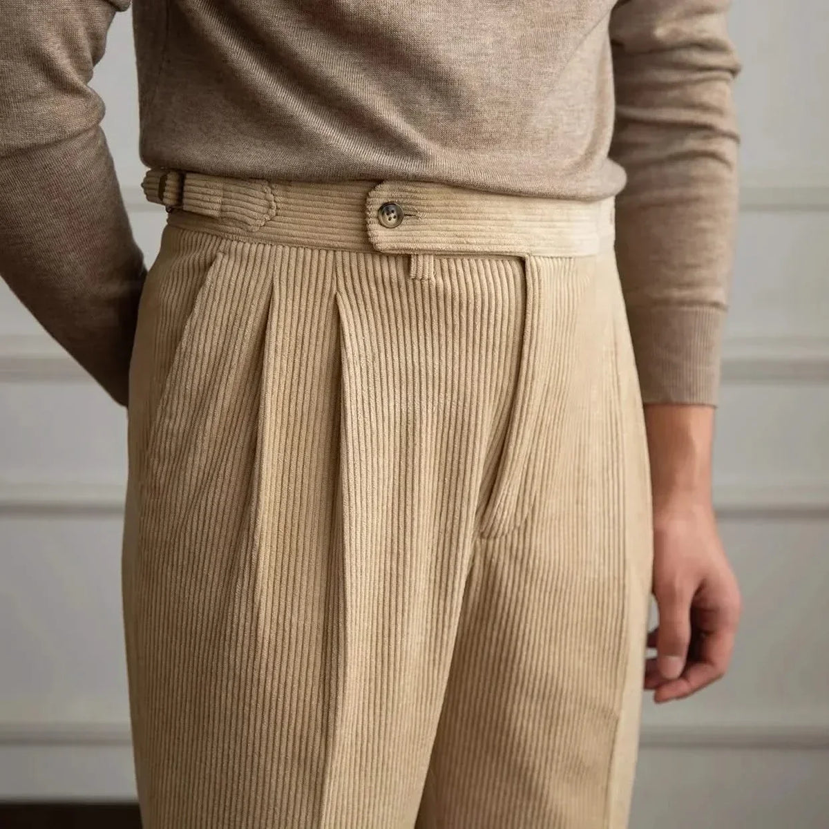Pantaloni classici da uomo in velluto a coste con vita regolabile