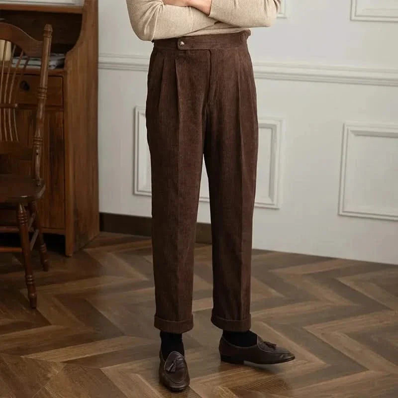 Pantaloni classici da uomo in velluto a coste con vita regolabile