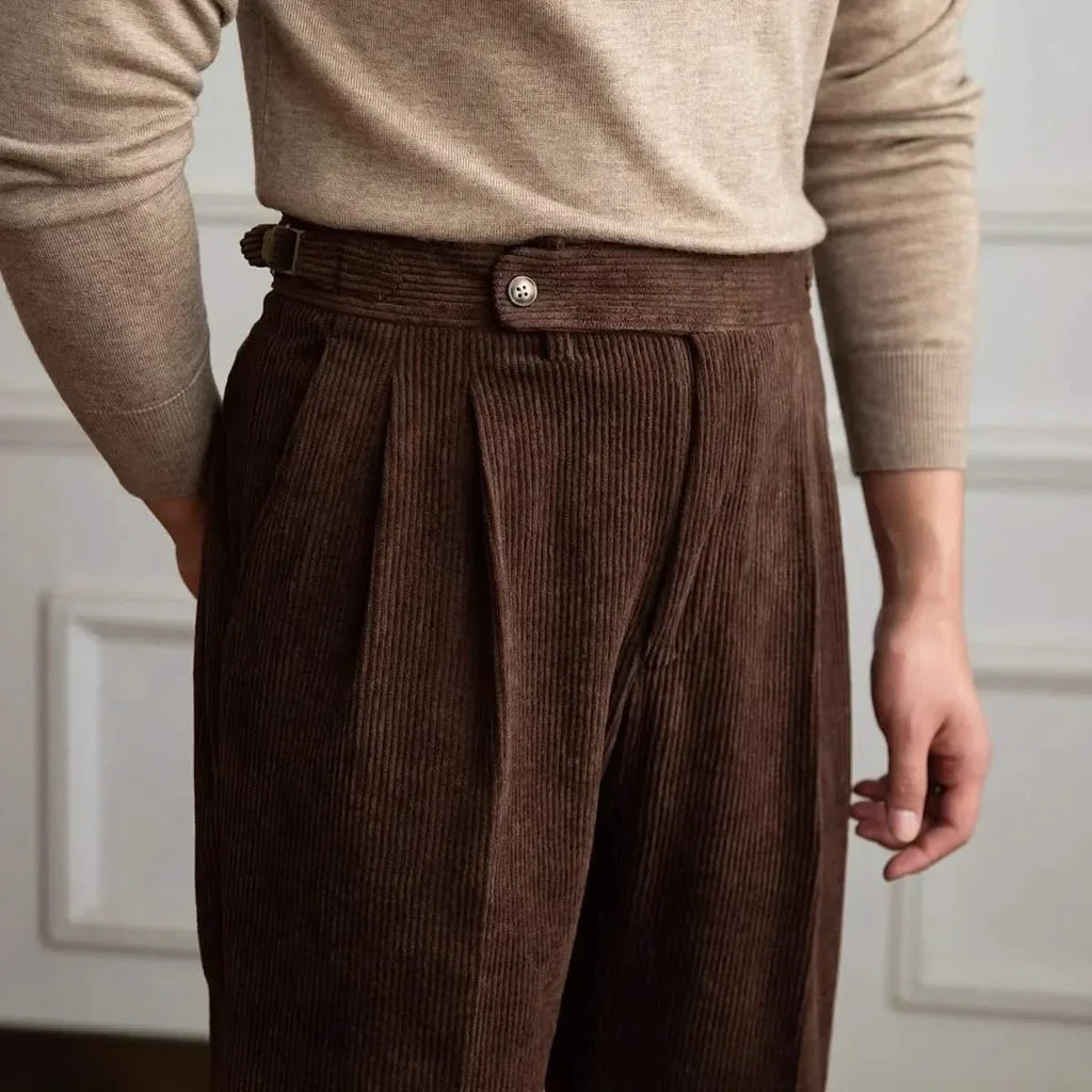 Pantaloni classici da uomo in velluto a coste con vita regolabile