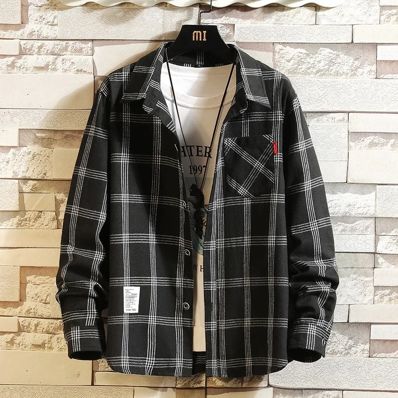 Camicia classica in flanella abbottonata scozzese da uomo