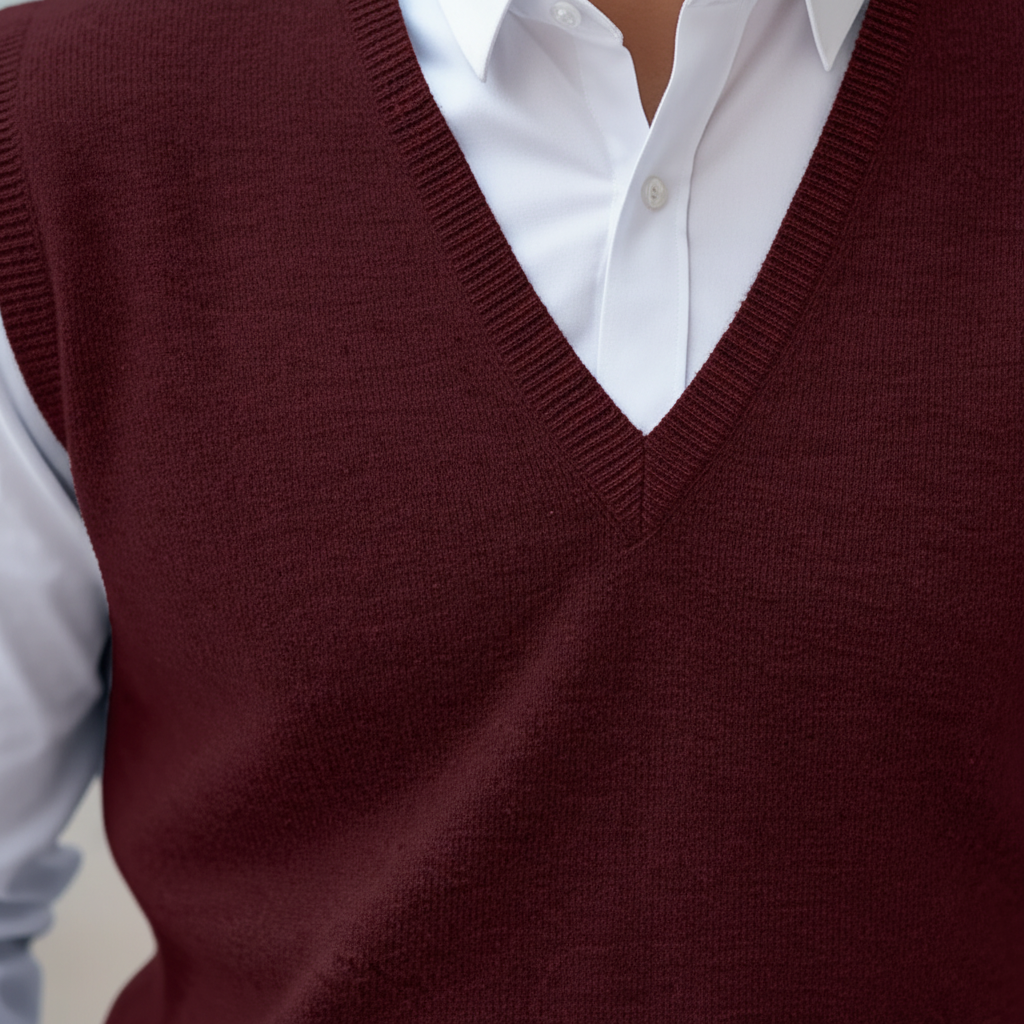 Gilet da uomo senza maniche lavorato a maglia con scollo a V