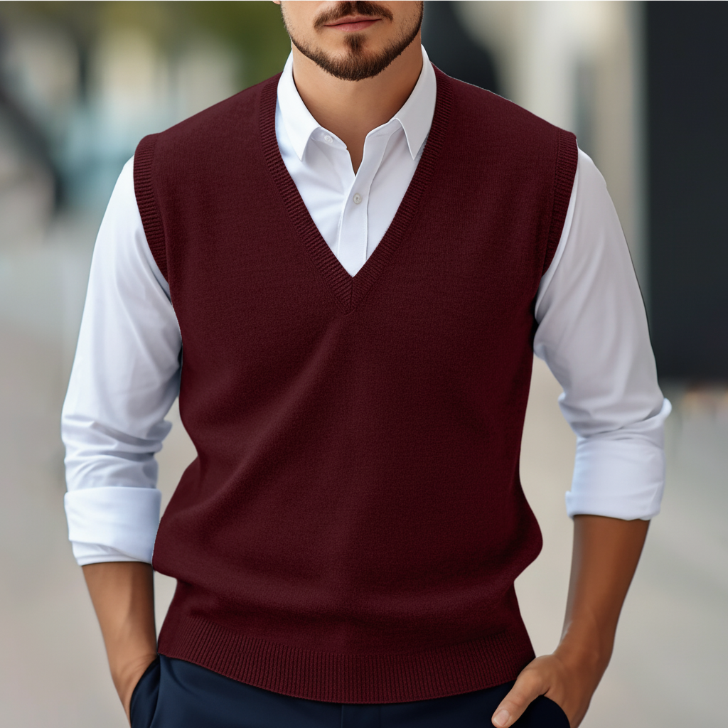 Gilet da uomo senza maniche lavorato a maglia con scollo a V