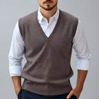 Gilet da uomo senza maniche lavorato a maglia con scollo a V