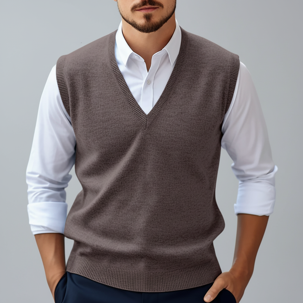 Gilet da uomo senza maniche lavorato a maglia con scollo a V