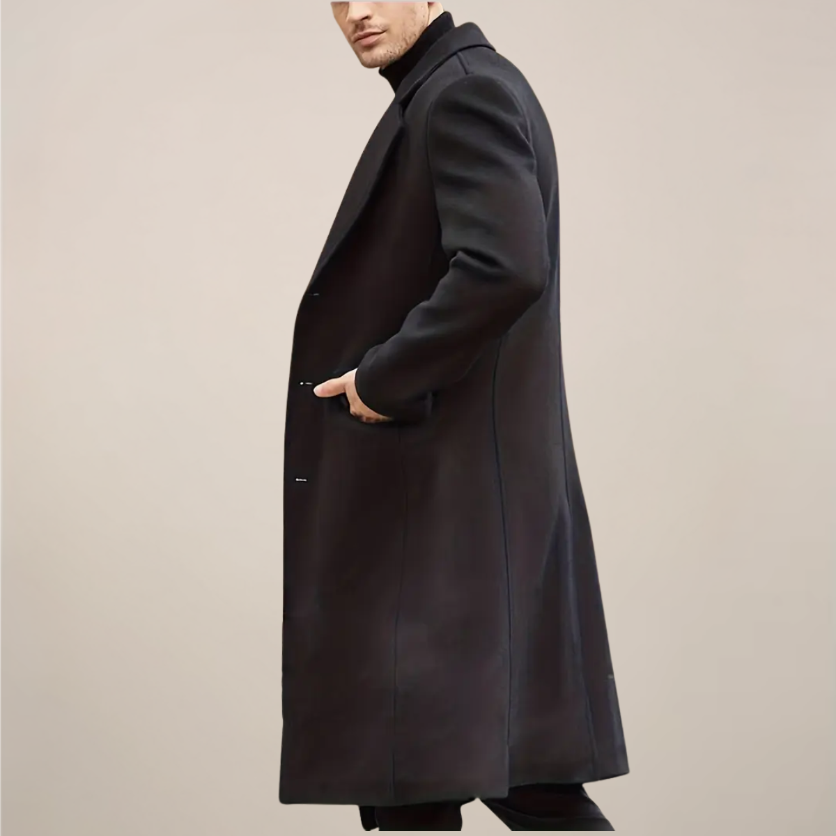 Soprabito Lungo Nero da Uomo: Elegante Cappotto Invernale Monopetto