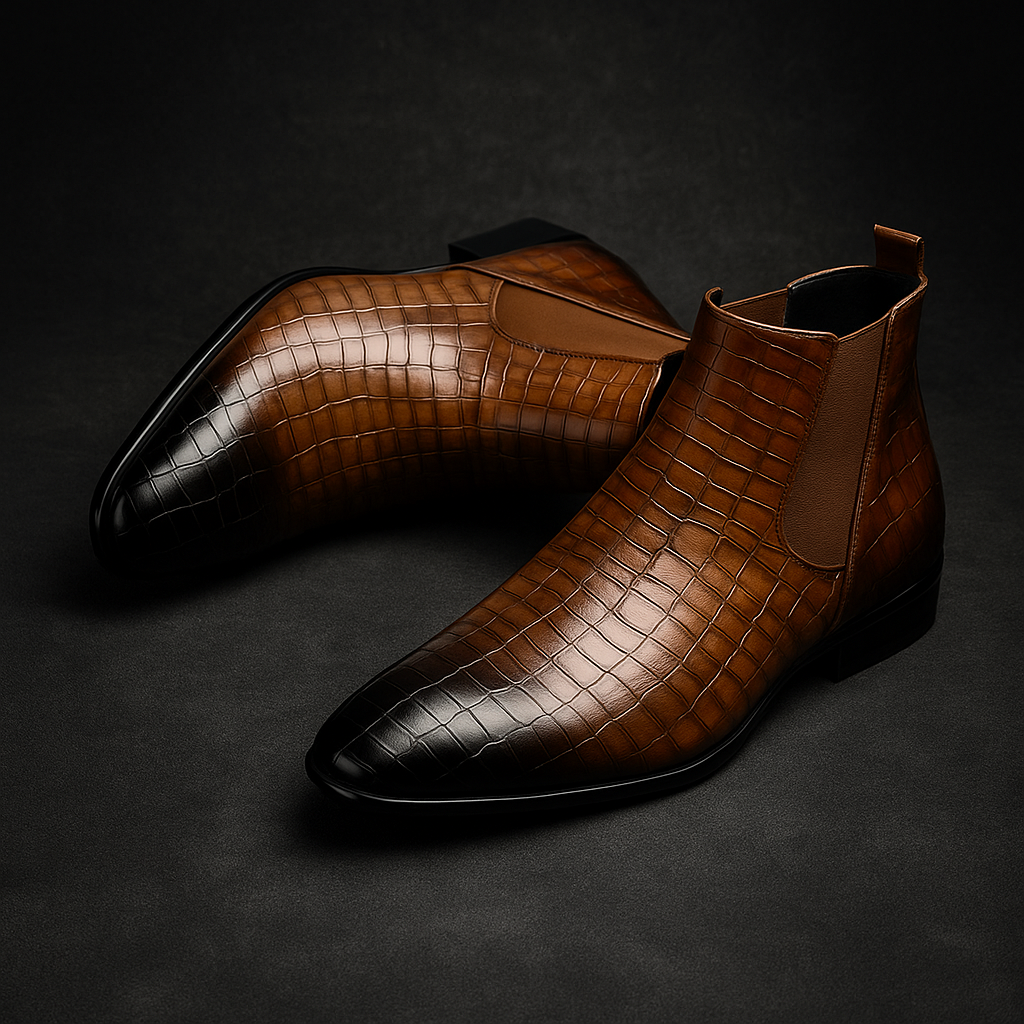 Stivaletti Chelsea da uomo in pelle di serpente esotica
