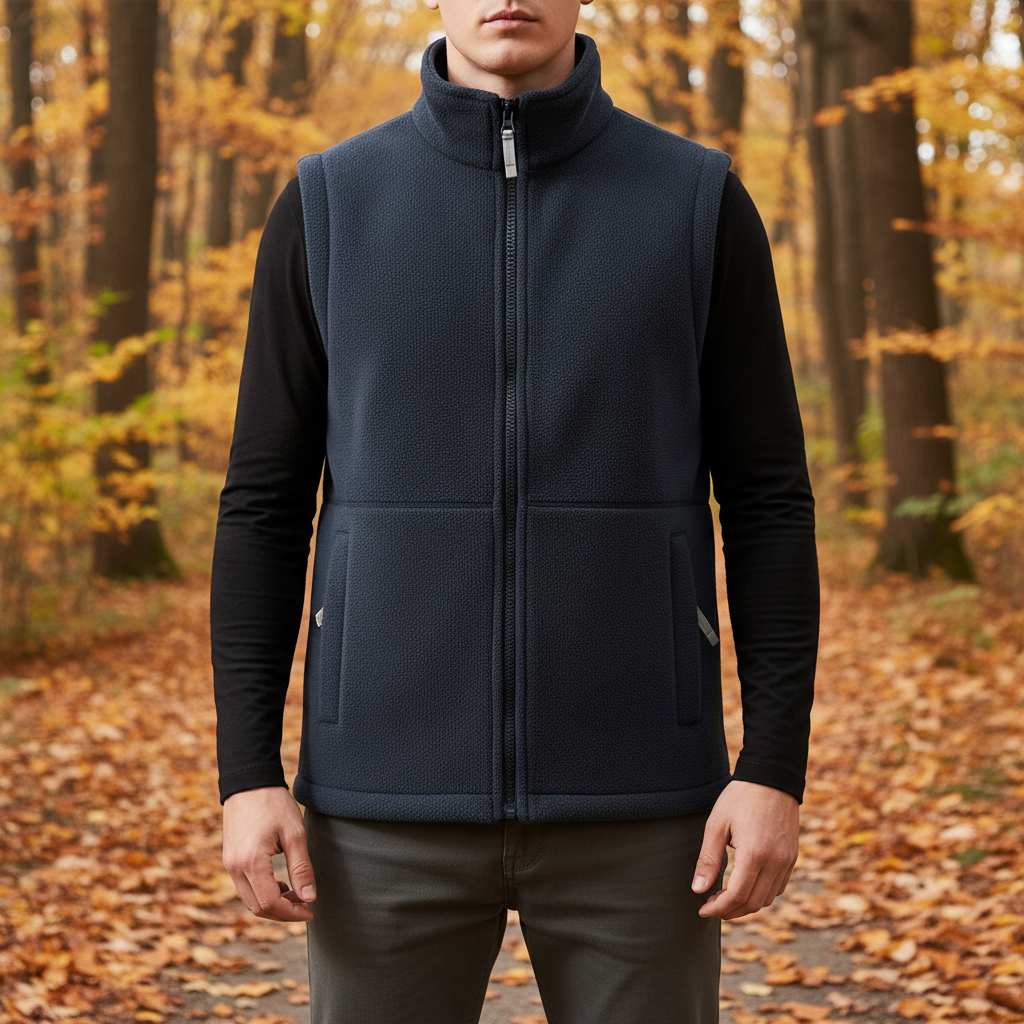 Gilet da esterno in pile da uomo con tasche con cerniera