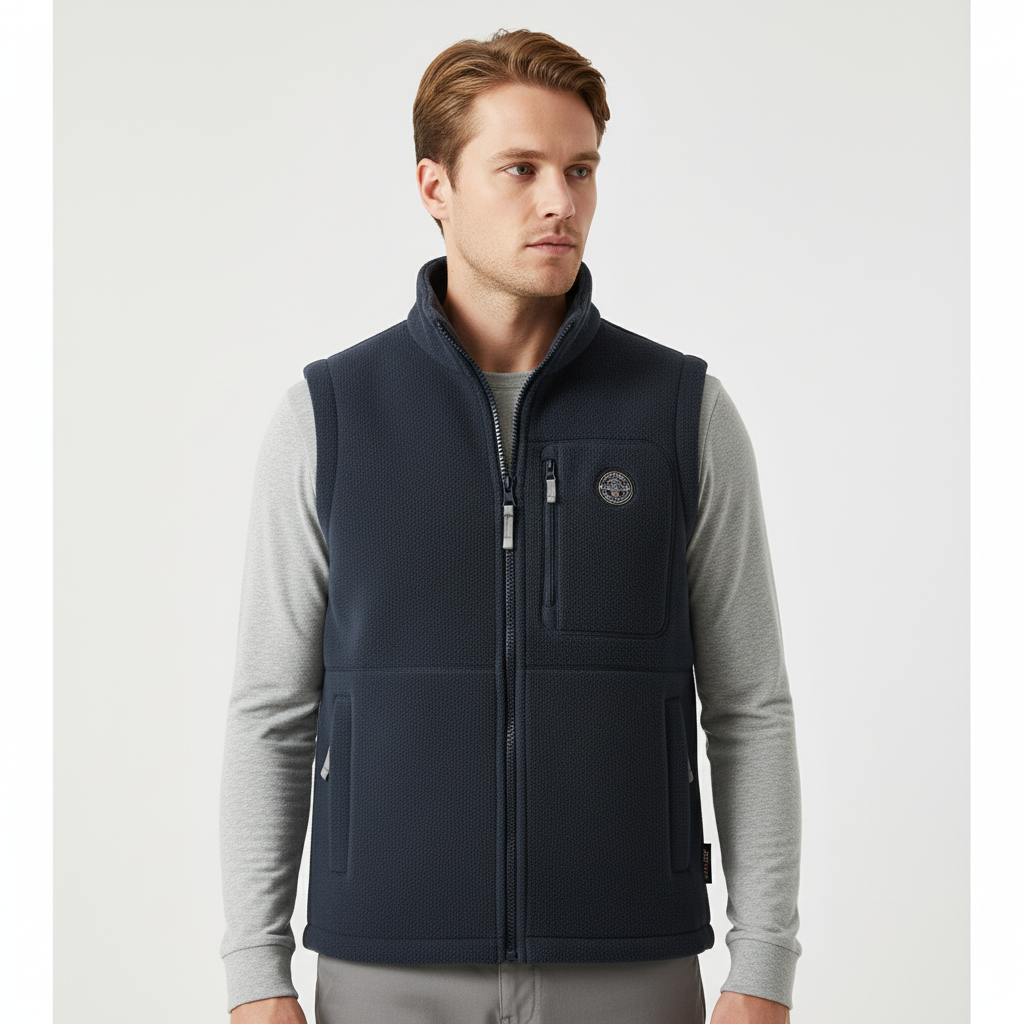 Gilet da esterno in pile da uomo con tasche con cerniera