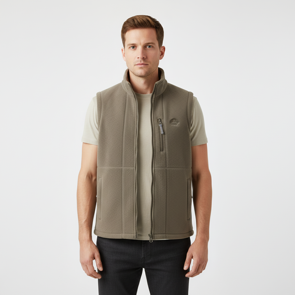 Gilet da esterno in pile da uomo con tasche con cerniera