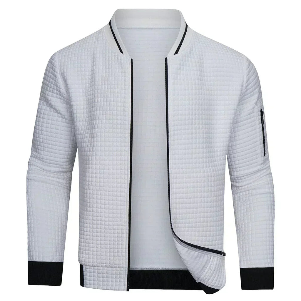 Cardigan a griglia testurizzato con zip intera da uomo