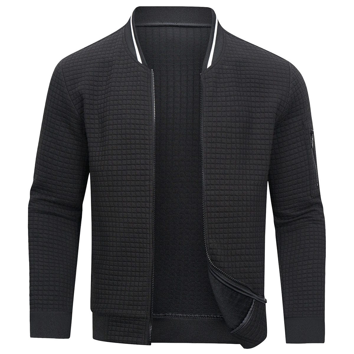 Cardigan a griglia testurizzato con zip intera da uomo