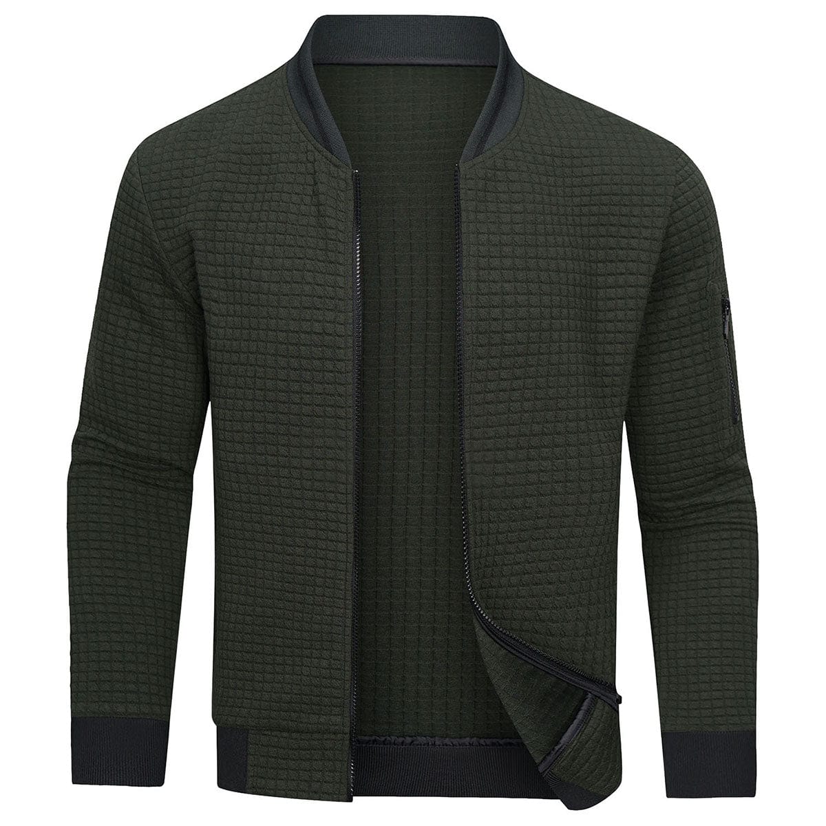 Cardigan a griglia testurizzato con zip intera da uomo