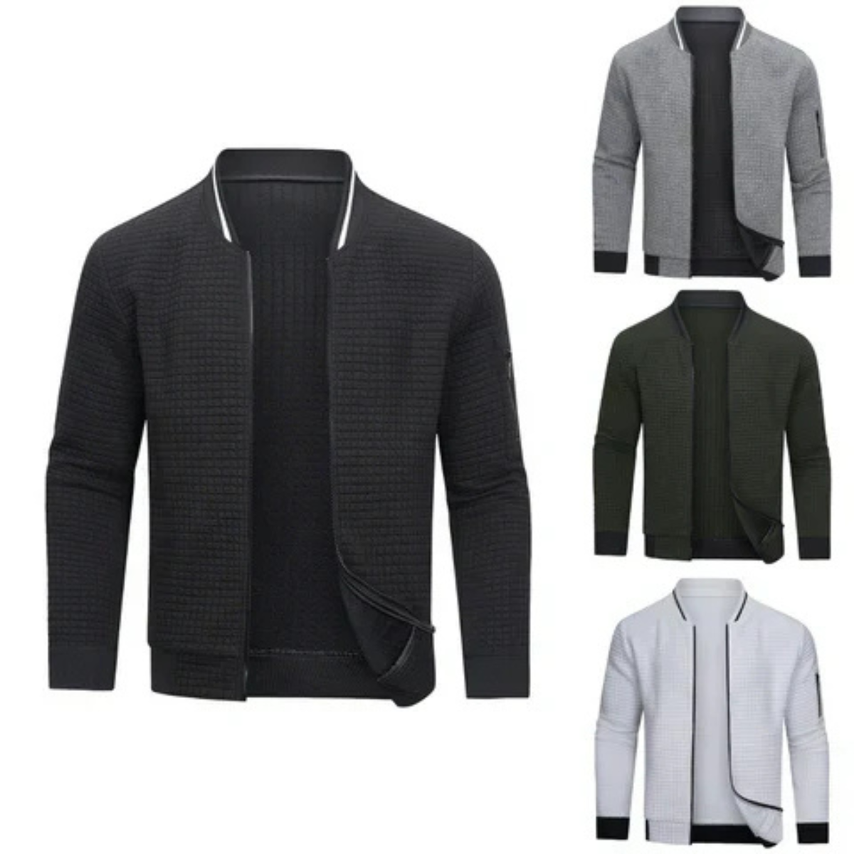 Cardigan a griglia strutturato con zip intera da uomo per uno stile disinvolto