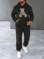 Completo da uomo con cappuccio e pantaloni da jogging in pile accogliente per il massimo calore
