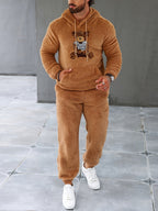 Completo da uomo con cappuccio e pantaloni da jogging in pile accogliente per il massimo calore