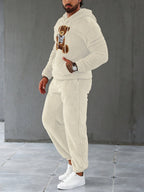 Completo da uomo con cappuccio e pantaloni da jogging in pile accogliente per il massimo calore