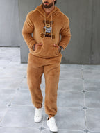 Completo da uomo con cappuccio e pantaloni da jogging in pile accogliente per il massimo calore