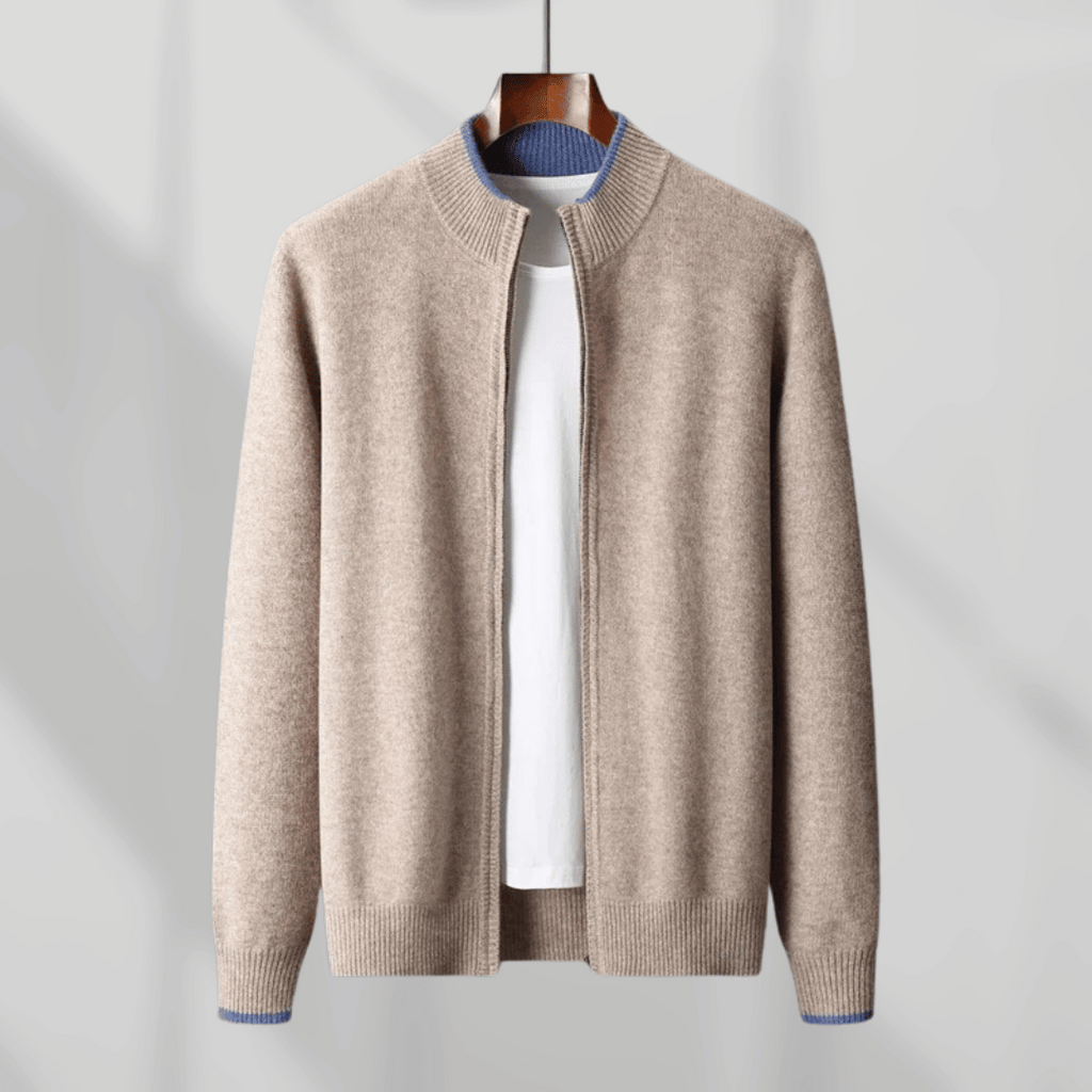Lussuoso cardigan con cerniera morbida da uomo