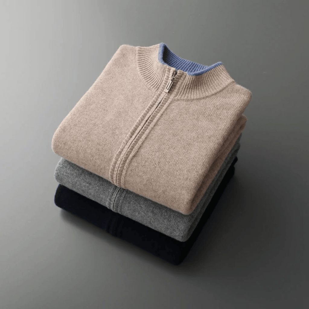 Lussuoso cardigan con cerniera morbida da uomo