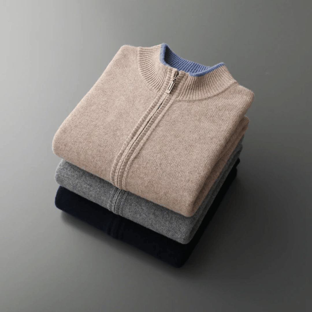 Lussuoso cardigan con cerniera morbida da uomo
