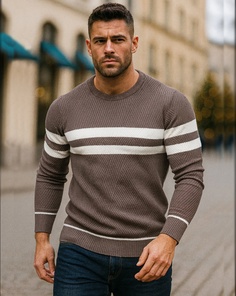 Maglione girocollo a righe da uomo: moderno e confortevole
