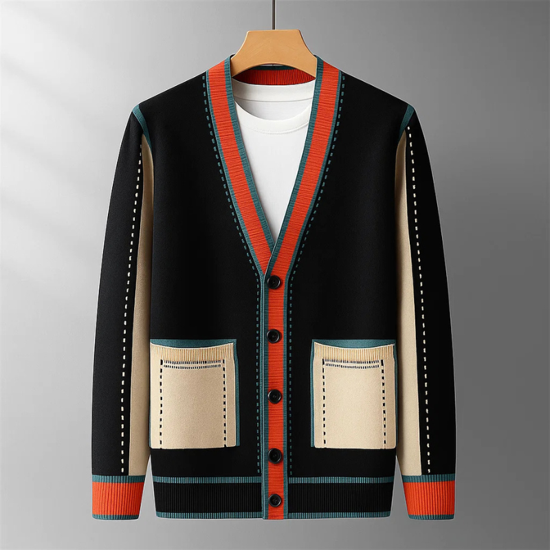 Cardigan da uomo aperto sul davanti con finiture a contrasto