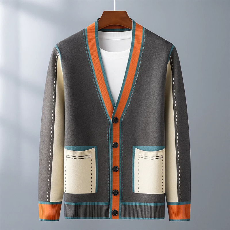 Cardigan da uomo aperto sul davanti con finiture a contrasto