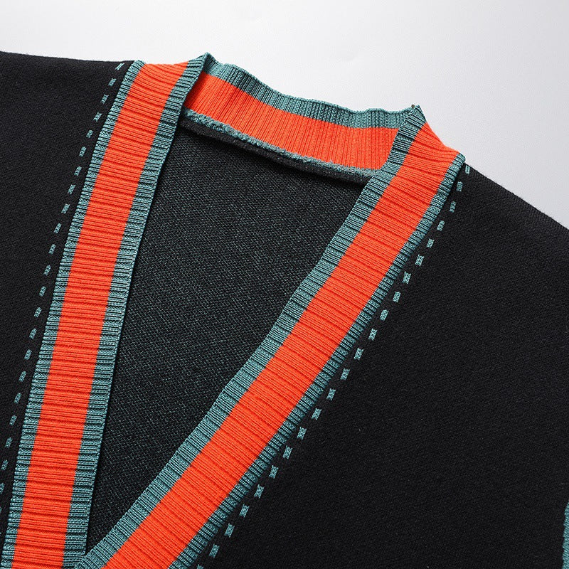 Cardigan da uomo aperto sul davanti con finiture a contrasto